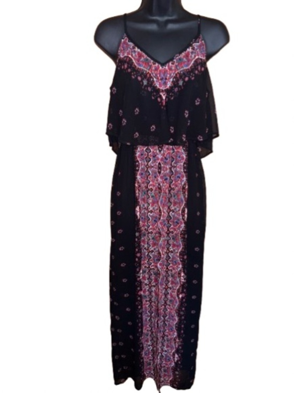 Express Black Maxi Dress with Pink and Red Paisley Panel size S